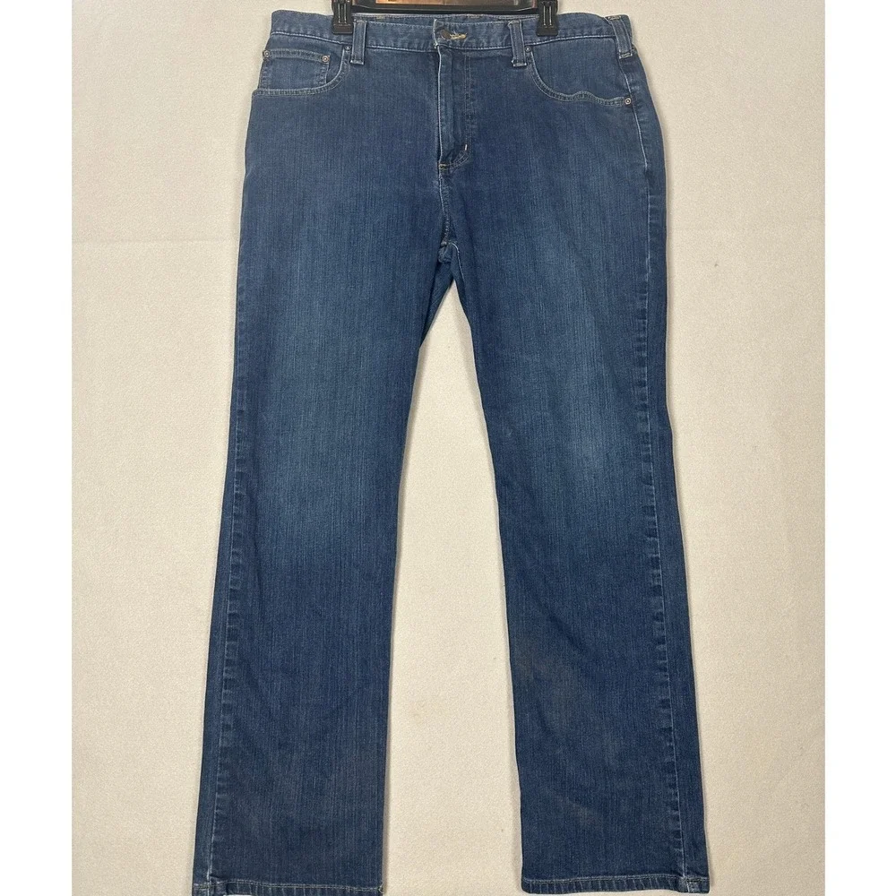 Carhartt Jeans Mens 36X32 Blue Relaxed Fit Straight Distressed Dark Wash Denim